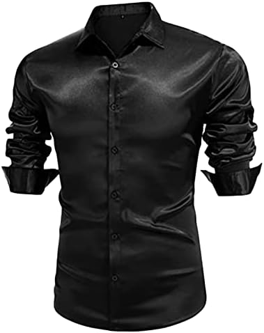 Maiyifu-gj mens de disco metálico de camisa brilhante de manga longa de manga longa camisa de festa de luxo de luxo cetim