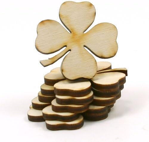 MyLittlewoodshop - PKG de 50 - Shamrock - 2 polegadas por 2 polegadas com 4 folhas e 1/8 de polegada de madeira inacabada