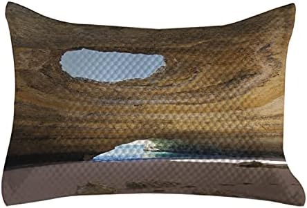 Caverna de Ambesonne Cave Cobertura de travesseiros, caverna marinha de Benagil no Algarve Portugal Idyllic Sandy Rocky Paisagem, capa padrão de travesseiro de sotaque de tamanho rei para o quarto, 36 x 20, areia marrom azul pálido pálido