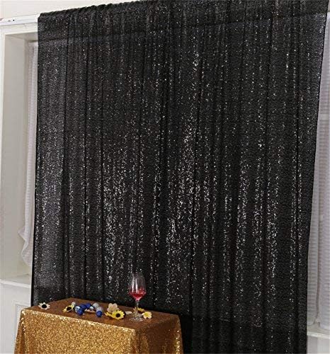 Eterna beleza de lantejoulas pretas de lantejoulas de fotografia de fundo cortina de festa, 10 pés x 10ft