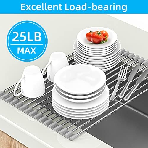VMVN Rack de secagem de pratos, sobre o rack de secagem de prato, prato de prato para balcão de cozinha, rolagem de secagem