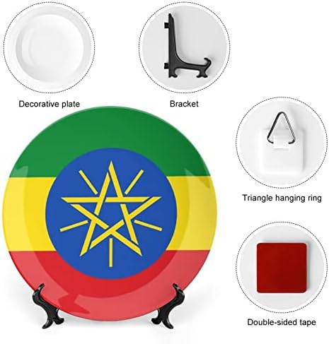 Bandeira da Etiópia Bone China Decorativa Placas de cerâmica redonda Craft With Display Stand for Home Office Wall Dinner Decor