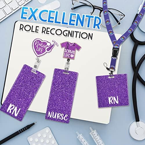Plifal RN Badge Buddy Card Nursa Acessórios de enfermagem Glitter Glitter Purple Vertical Identification Tags