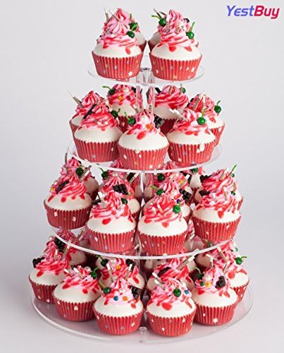 Posto de cupcakes de acrílico redondo de 4 camadas com base, suporte premium de cupcake, acrílica Cupcake Tower Display