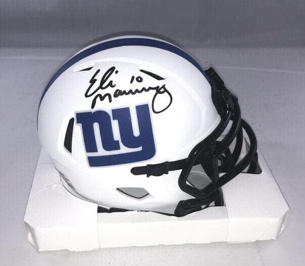 Eli Manning assinou o New York Giants Lunar Mini Helmet Fanatics 3 - Mini capacetes da NFL autografados