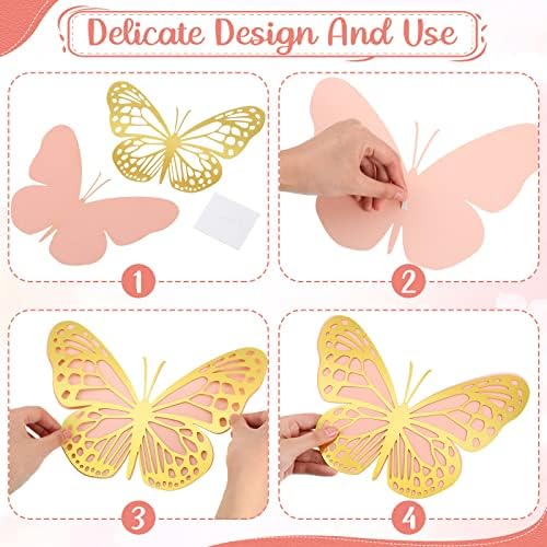 20 PCs 3d grande decoração de festa de borboleta 2 camadas Gigante de papel de borboleta Gold Butterfly Wall Stickers Gold