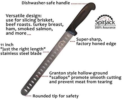 Spitjack churrasco defumado Rodução de peito de carne curva de 6 polegadas e faca de desossa e pacote de facas de fatia de carne de 11 . Aço inoxidável.