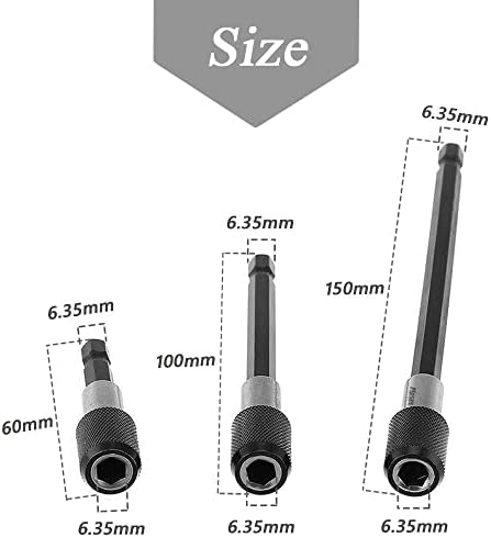 MESEE 3PCS Adaptador de mandril de extensão magnética, helicóptero de fé de uma barra de fenda de fenda de uma barra de fenda de