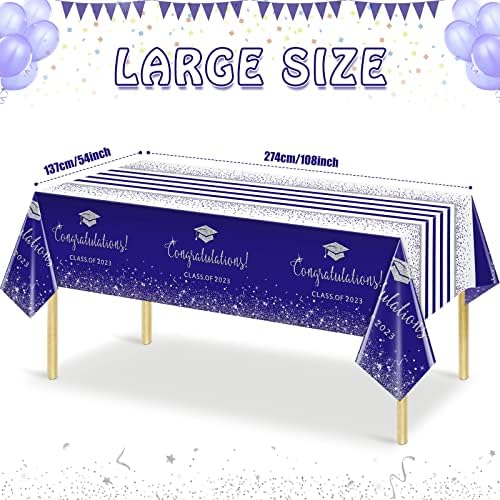 6pack classe de toalhas de mesa de graduação 2023, toalha de mesa descartável plástica, capa de mesa de ponto de papel alumínio para 2023 High School University College Graduation Party Decoration, 54 x 108 polegadas