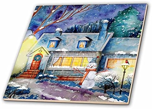 3drose inverno casa e boneco de neve convidando pintura de Natal - telhas