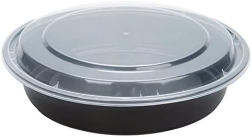 Vezee 32 oz. Recipientes pretos de preparação para refeições de plástico redondo com tampas de cúpula transparente | Bento Box, BPA grátis, empilhável, microondas/lava -louças/freezer seguro | 10CT