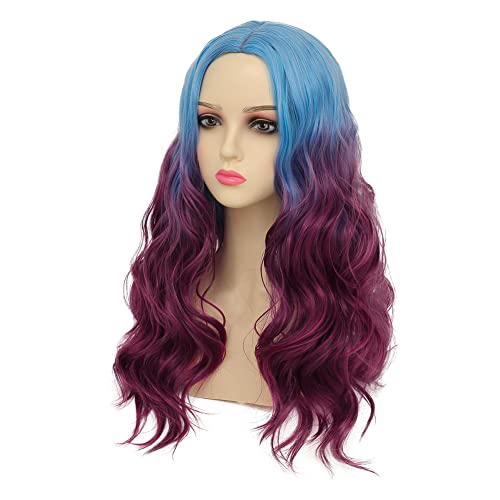 Dai Cloud Purple e Blue Wigs for Women Long Curly Wavy Colorido Parte Média Cabelo sintético para fantasia de festa de