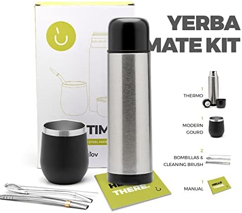 Balibetov completo Yerba Mate Set - Modern Mate Gourd, ThermoM, Bombilla e Limpeing Brush incluídos - All Premium Quality