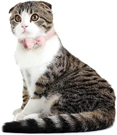 Colarinho de gato breakaway com bowtie sino, colar de gatinho rosa com gato removível de gravata de gato para gatinho gatinho