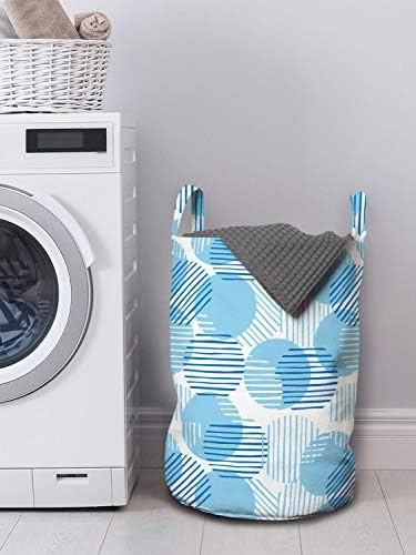 Bolsa de lavanderia abstrata de Ambesonne, impressão retro geométrica que consiste em linhas de círculos em tons de céu, cesto de cesto com alças fechamento de cordão para lavanderias, 13 x 19, branco azul pálido