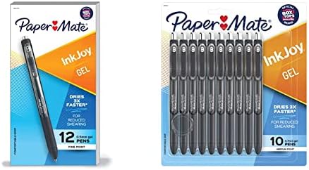Canetas de gel de tinta companheiro de papel, canetas finas, preto, 12 canetas de contagem e tinta, canetas de gel, ponto médio,