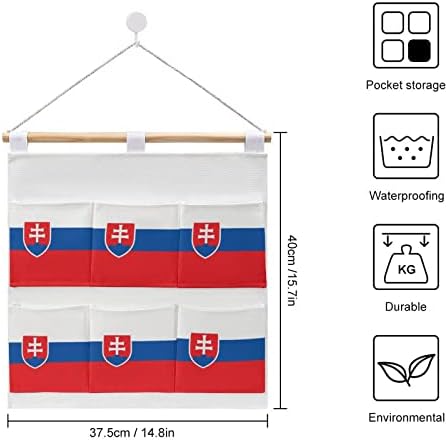 Bandeira do armário de parede da Eslováquia, saco de armazenamento pendurado 6 bolsos de linho de linho sobre as bolsas organizadoras de portas para banheiro do quarto