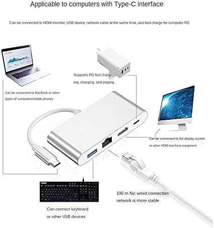 UXZDX TIPO C para HDMI Compatível com quatro em um conversor CARTE DE REDOR DE REDOR DE REDOR DE PARTIMAIS HDMI COMPATÍVEL/USB