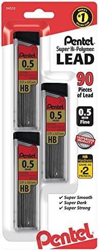 Pentel® Super Hi-Polymer® Leads, 0,5 mm, HB, 30 leads por tubo, pacote de 3 tubos