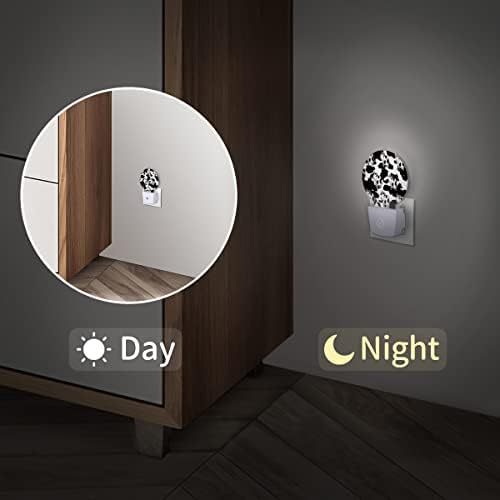 Uoyo fofo animal vaca noturna plugue de luz na parede preto vaca estampa led luz noturna Auto Smart Dusk to Dawn Sensor Lamp for Kids Room Bursery Bedroom Hallway Decorativo 2 pacote