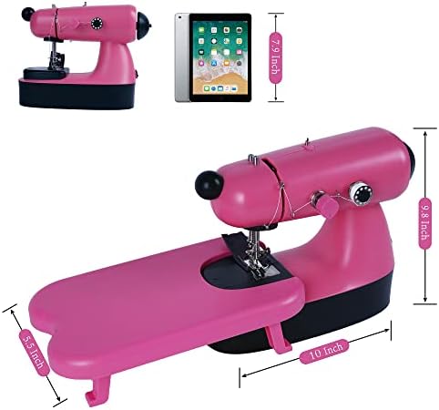 Máquina de costura de Banana Flying Banana para iniciantes, Máquina de costura de meninas de 8 a 12 crianças, Máquina de costura rosa leve Maquina de Coser elétrica com mesa de extensão, luz LED