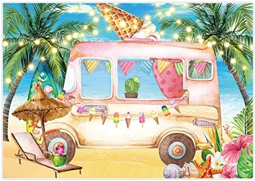 Allenjoy de 7x5 pés de sorvete de caminhões de sorvete de vaso de verão oceano lase folha folha rosa carro foto fundo aloha tem tema