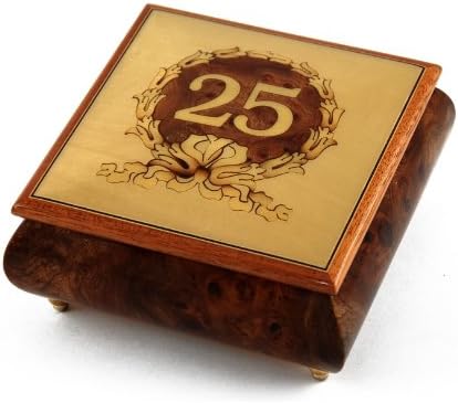 Arcado de 25º aniversário ou aniversário com o ornamento Musical Jewelry Box - muitas músicas para escolher - Chicago