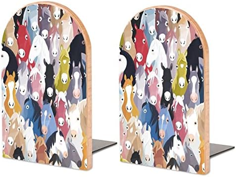 Nobel Horse Face Painting Wood Bookend Decorativo Livro não esquisito final 1 par 7x5 polegadas