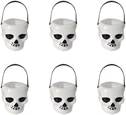 Decorações de casa de Halloween, 6pcs 6x5. 5cm Halloween Candy Bucket Skull Heads Shaped Trick ou Treat Candy Bail Titular