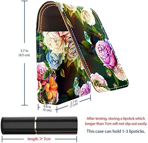Mini estojo de batom com espelho para bolsa, Hummingbird Rose Floral Portable Case Holder Organization