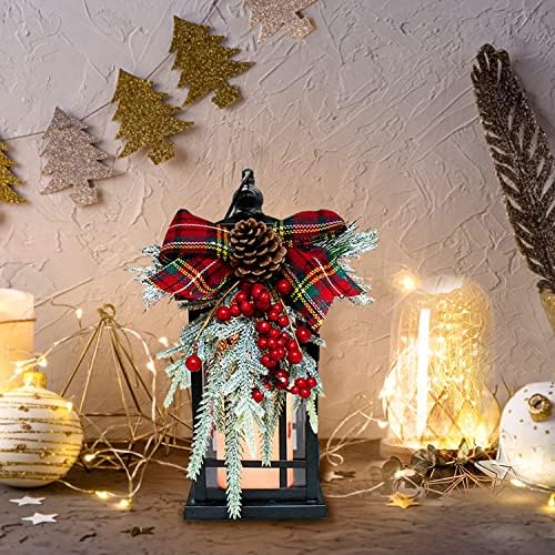 Lanterna decorativa de Natal com vela sem chama sem chamas LED - 14 polegadas, lanterna vintage antiquada com ornamento de