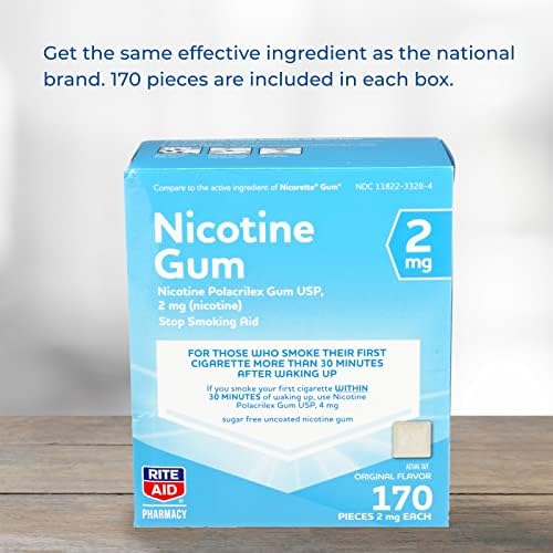 Rite Aid Nicotine Gum, 2mg, sabor original - 170 peças | Pare de fumar ajuda | Goma de reposição de nicotina | Pare de fumar