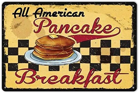 Ylens Pancake Breakfast Breakfast Retro Vintage Sinais de cozinha de parede decoração de metal sinal de lata de metal 8x12 polegadas