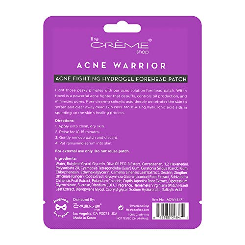 O Crème Shop Acne Warrior, acne Fighting Hydrogel testa - Hazel de bruxa, ácido salicílico, ácido hialurônico, chute acne bem no pacote