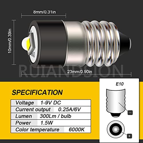 Ruiansion E10 lâmpadas de lanterna LED 1-9V para parafuso miniatura Indicador de lâmpadas de lâmpadas de lâmpadas para faróis lanternas de lanternas Luzes de trabalho Lâmpadas microscópio Lâmpada