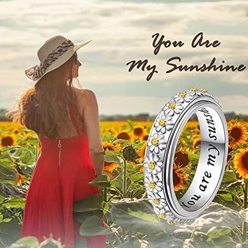 Anel de alívio do estresse de prata para mulheres anéis empilháveis ​​jóias margaridas ansiedade alívio anéis anel de flor