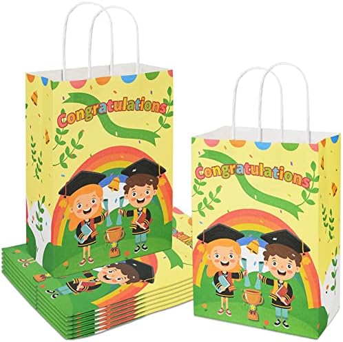 Pacote de 24 pacotes de graduação no jardim de formatura sacolas com alça parabéns sacos de presente de papel em massa para suprimentos pré -escolares para crianças