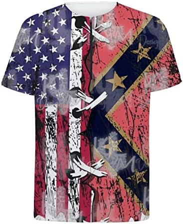 Camisa para homens moda nova bandeira nacional Independência Dia Men Zipper masculino de manga curta redonda casual masculina