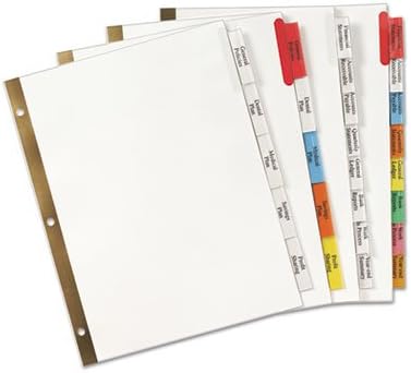 Divisores de Big Tab WorksAver Big, guias multicoloridas, 5 tab, letra, branca, 1/set, Total 36 St, vendidas como 1 caixa
