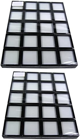Golbox A 40 PCs Top Gleas Gems Display Box Holder Black Color White Inserção 1.57x1,57 polegadas