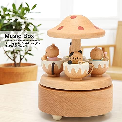 Caixa de música tyenaza, caixa musical de cogumelo de gato fofa, ornamento de decoração para desktop de brinquedos artesanais