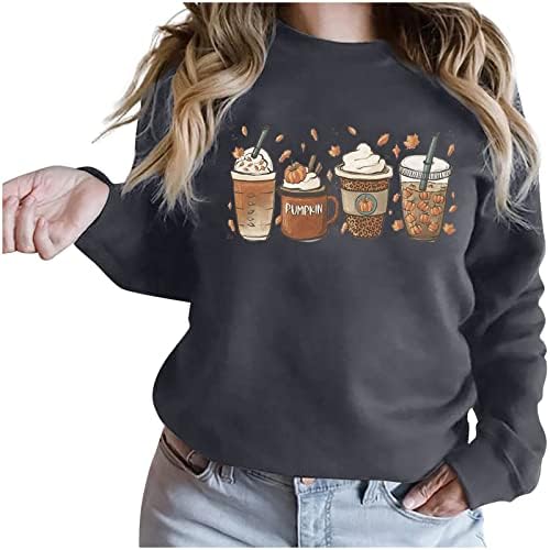 Chete Coffee Pumpkin Sweetshirt para mulheres caia Spice Tee Camisa de café fofo Casual Casual Fall Manga Longo Tops