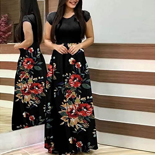 Vestidos maxi de verão para mulheres 2023, feminina moda casual redondo pescoço de manga curta de tamanho grande vestidos longos