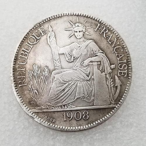 Artesanato antigo americano 1908 Brass de prata e moeda de dólar de prata antiga 0065/0065A