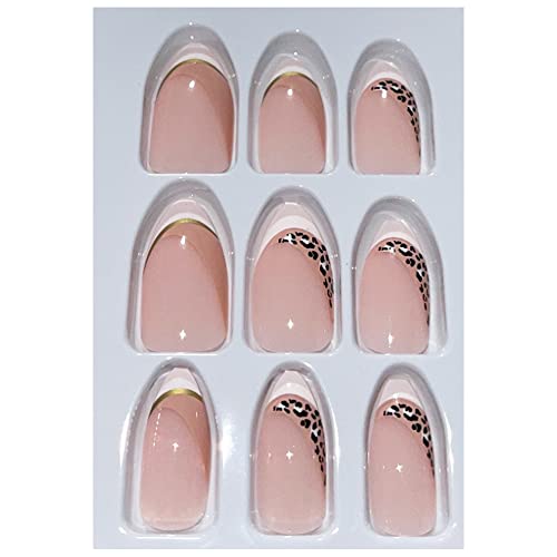 24 PC Kit de unhas nuas e ouro pressionam as unhas | Pressione Pressione em unhas | Cheetah nu e ouro | Pregos de papel alumínio de