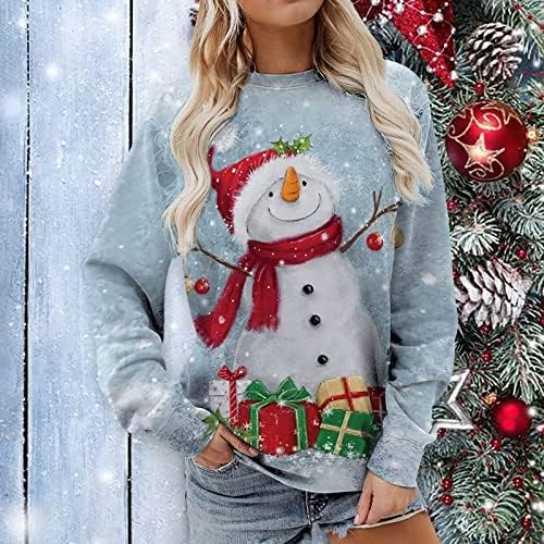 Sweater de Natal feio para mulheres engraçadas fofas fofas de boneco de neve camisetas de manga longa novidade X-mass de pisca-pilhas