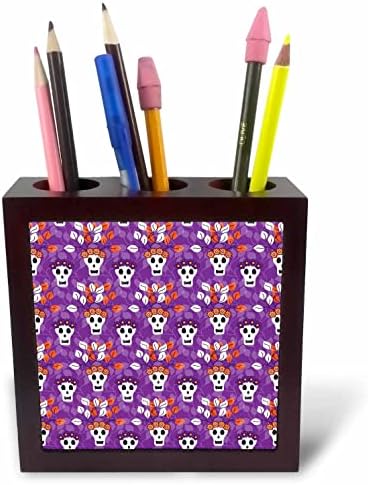 3drose Hippie Flower Skull Heads and Left Halloween Pattern - Penas de caneta de ladrilhos