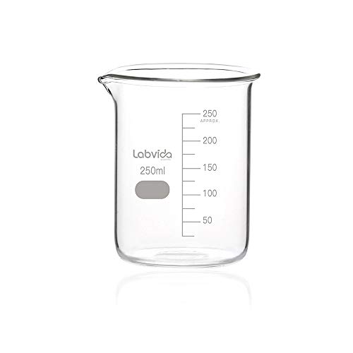 Labvida 6pcs de Griffin Low Form Glass Beakers, Vol.250ml, 3.3 Borossilicato com graduação impressa, LVA010