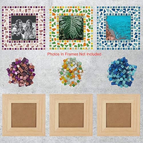 Kit de moldura em mosaico para adultos, artesanato de telha para iniciantes 4 x 4 polegadas de madeira com telhas de vidro macio