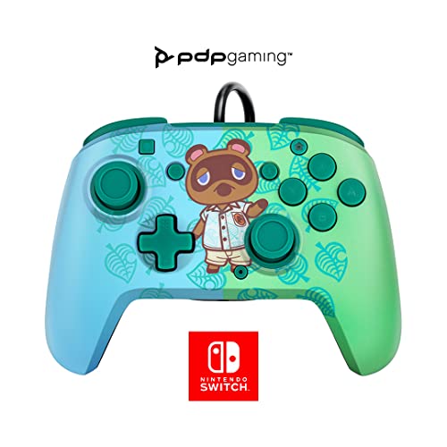 PDP Gaming Faceoff Deluxe+ Switch Pro Controller - Crossing Animal - Tom Nook - Blue / Green - Oficialmente licenciado pela Nintendo